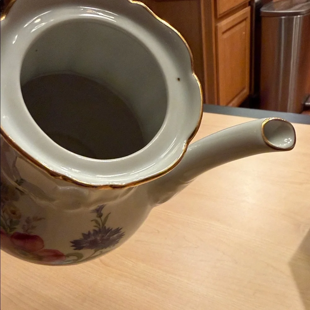 Vintage European Floral Coffee/Tea Pot with Gold Trim 10” tall